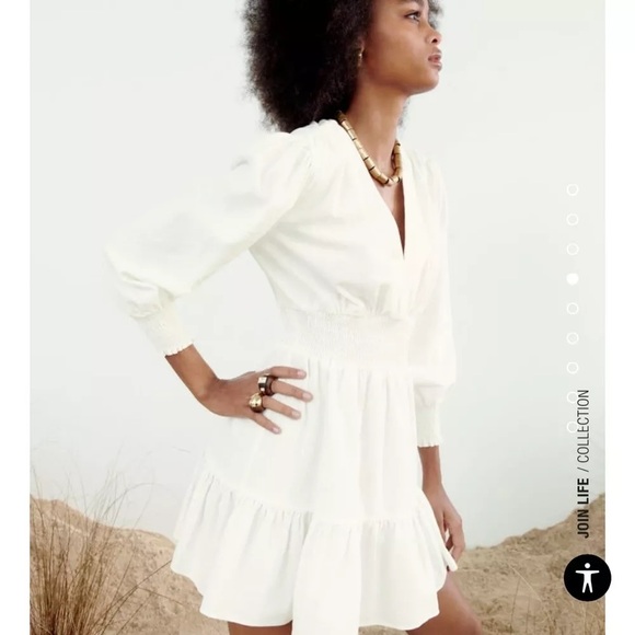 ZARA OYSTER WHITE LINEN BLEND DRESS SIZE SMALL FITS UP TO A MEDIUM - Picture 2 of 11